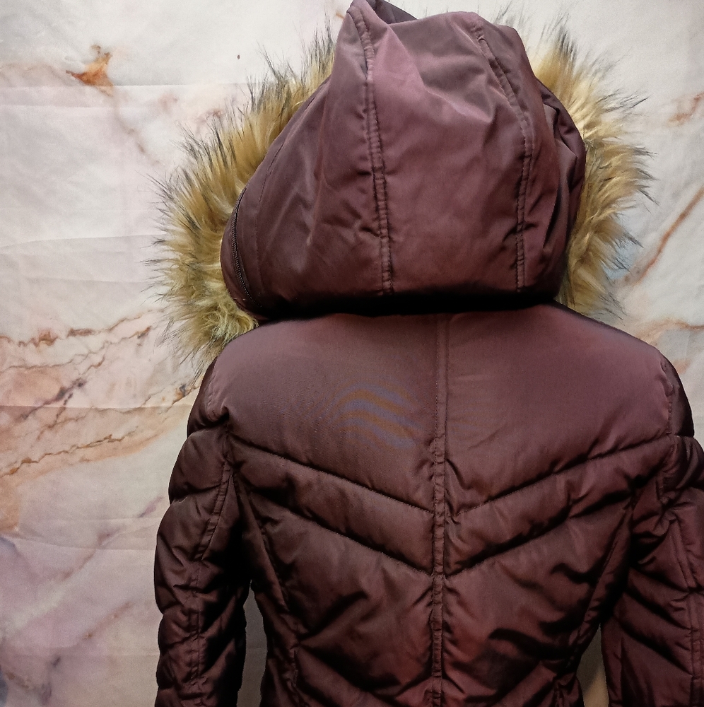 Madden‎ Girl Purple Puffer Coat With Fur Hood - Picture 9 of 11